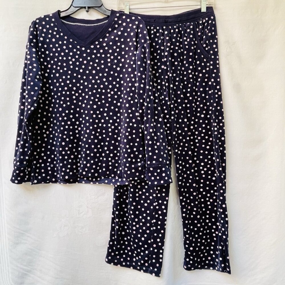 Nautica Womens 2 Piece Pajama Sleepwear Set Womens XS BLUE Polka Dot Velour